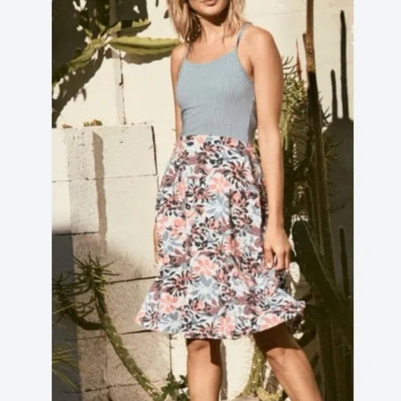 Pact Lake Blossoms/Lake Stripe Fit & Flare Strappy Dress XL - Picture 1 of 11